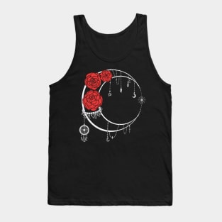 Dark Moon with Black Lines Red Roses Tank Top